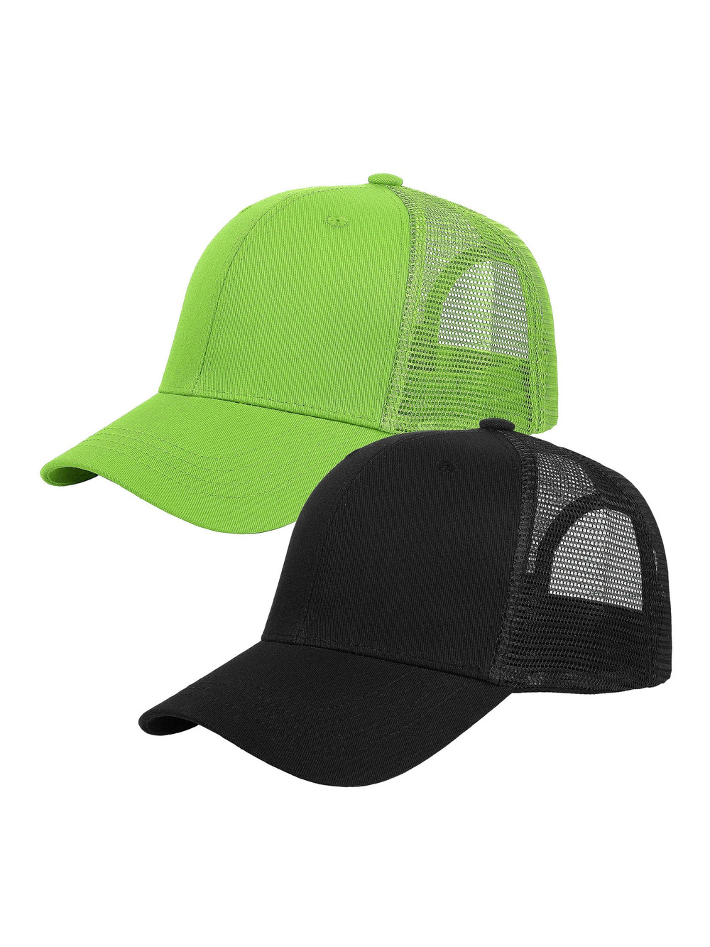 Trucker Hat Baseball Cap Structured Plain | 2 Pack, Black, Light Green | Size OS